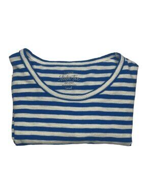 J.Crew Factory Blue & Ivory Striped Crewneck Cotton Tee Shirt